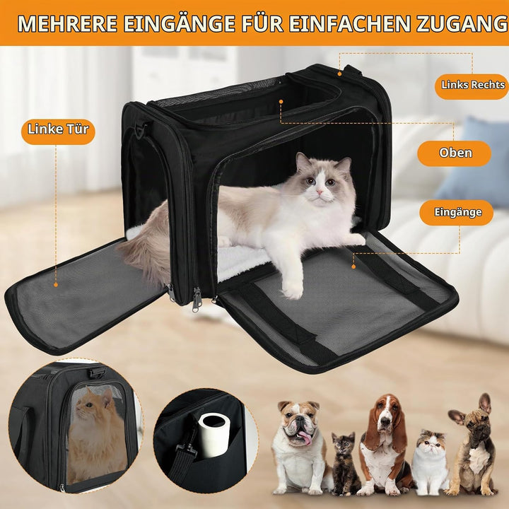 Haustiertragetasche bis zu 6kg– Faltbare Transportbox Katze Hund, Leichte Katzentransporttasche mit