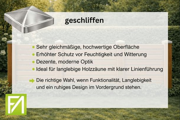 FeNau 10er Set Pfostenkappe 7x7 cm Edelstahl V2A matt - Holzzaun rostfrei inkl. 20 Schrauben Edelsta