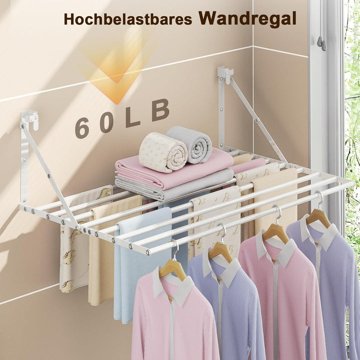 Innotic 80CM Wäscheständer Wandmontage Klappbar, Rostbeständig Wäschetrockner Wand Outdoor mit 8 Sta