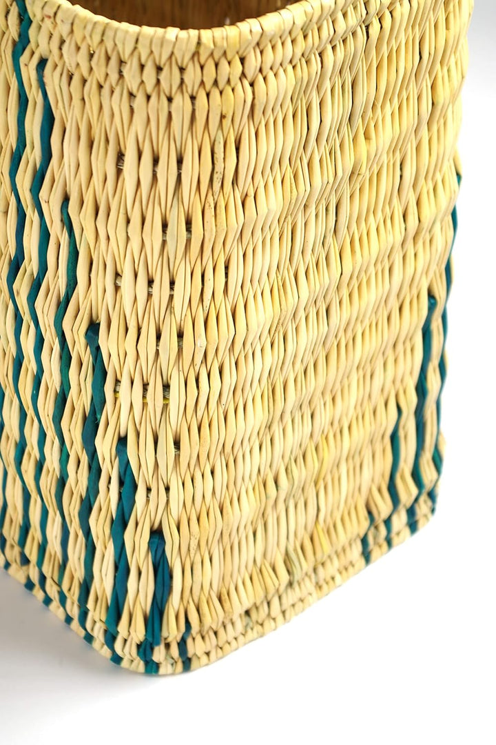 Kobolo Tasche Seegrastasche Korbtasche- Stripes - Lederhenkel - grünes Muster