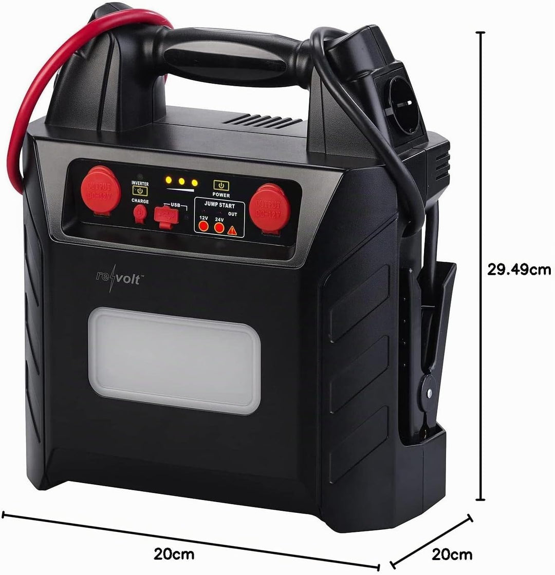 revolt Autostarter: 5in1-Starthilfe für 12/24V &amp; Powerbank, 230 V, 2x12V, USB, 40Ah, 2000A (Kfz Star