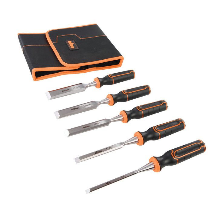Triton 823149 Stechbeitel, 5-teilig Satz Twcs5: 6, 12, 19, 25 und 32 mm, Schwarz-Orange