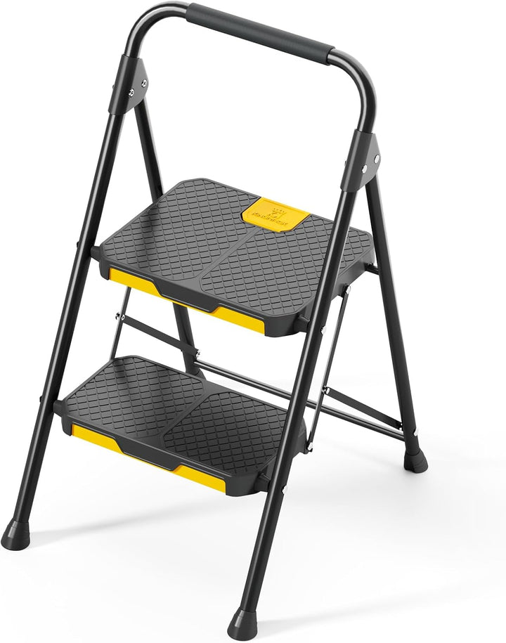 KINGRACK 2 Stufenleiter, 2 Stufen klappbar mit rutschfestem, breitem Pedal und Handläufen, leichte H