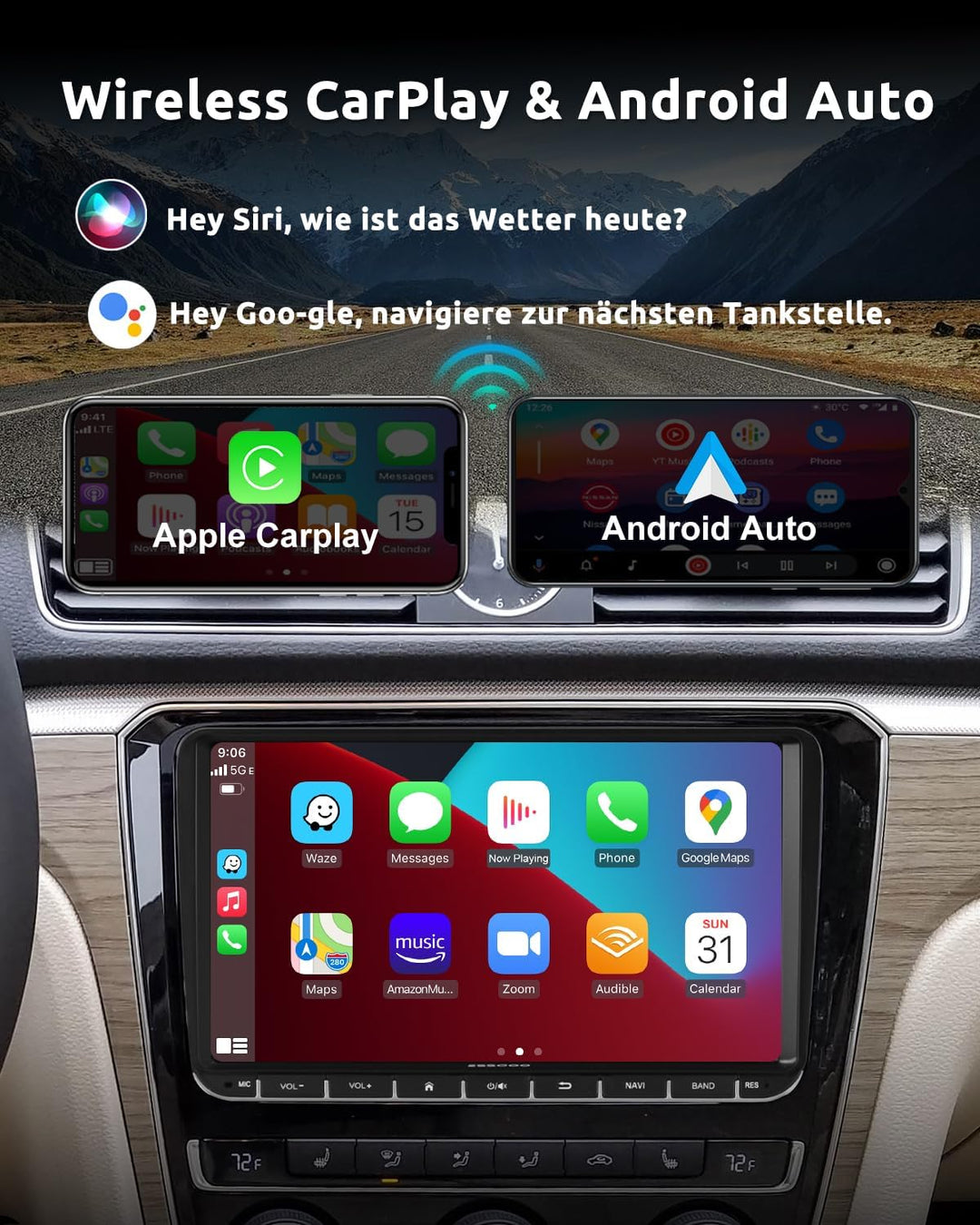 Essgoo Carplay Autoradio 9 Zoll Android 14 Car Stereo 32G Wireless Auto Radio Für VW Golf 5 6 Touran