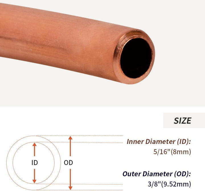 Eoiips Kupferrohr, 0,95 cm Aussendurchmesser × 5/16 Zoll ID (8–9,52 mm), nahtloses, rundes Rohr, Kup