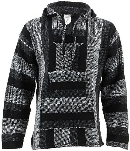 Siesta Mexikanische Baja Jerga mit Kapuze Hippie Jumper - Shades of Grey, M