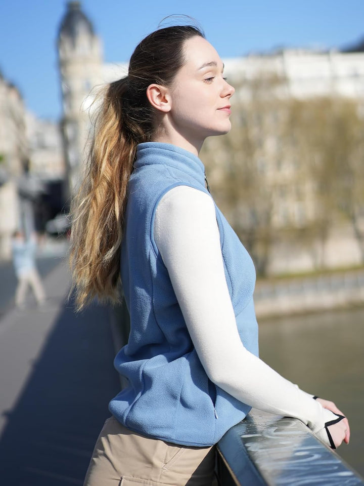 fuinloth Fleece Weste für Damen, Leicht Ärmellose Standkragen mit Reissverschlusstaschen, XS Aschenb