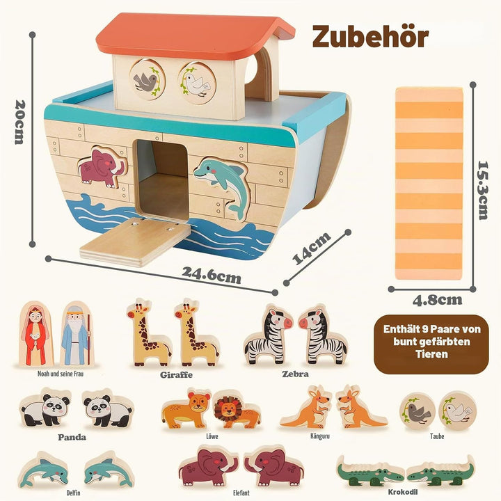 HERSITY Arche Noah aus Holz, Holzspielzeug Kinder Taufgeschenke für Mädchen Jungen 12 Monate, Holz S