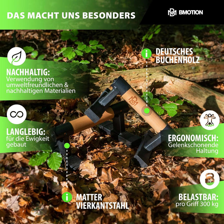 Müller & Blum Liegestützgriffe Holz mit Gym-Bag, gelenkschonende Push-Up Bars, Handstand-Barren, Par