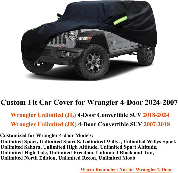 Autoabdeckung Kompatibel mit Jeep Wrangler 4-Door 2026-2007, Wasserdicht Abdeckung mit Baumwollfutte