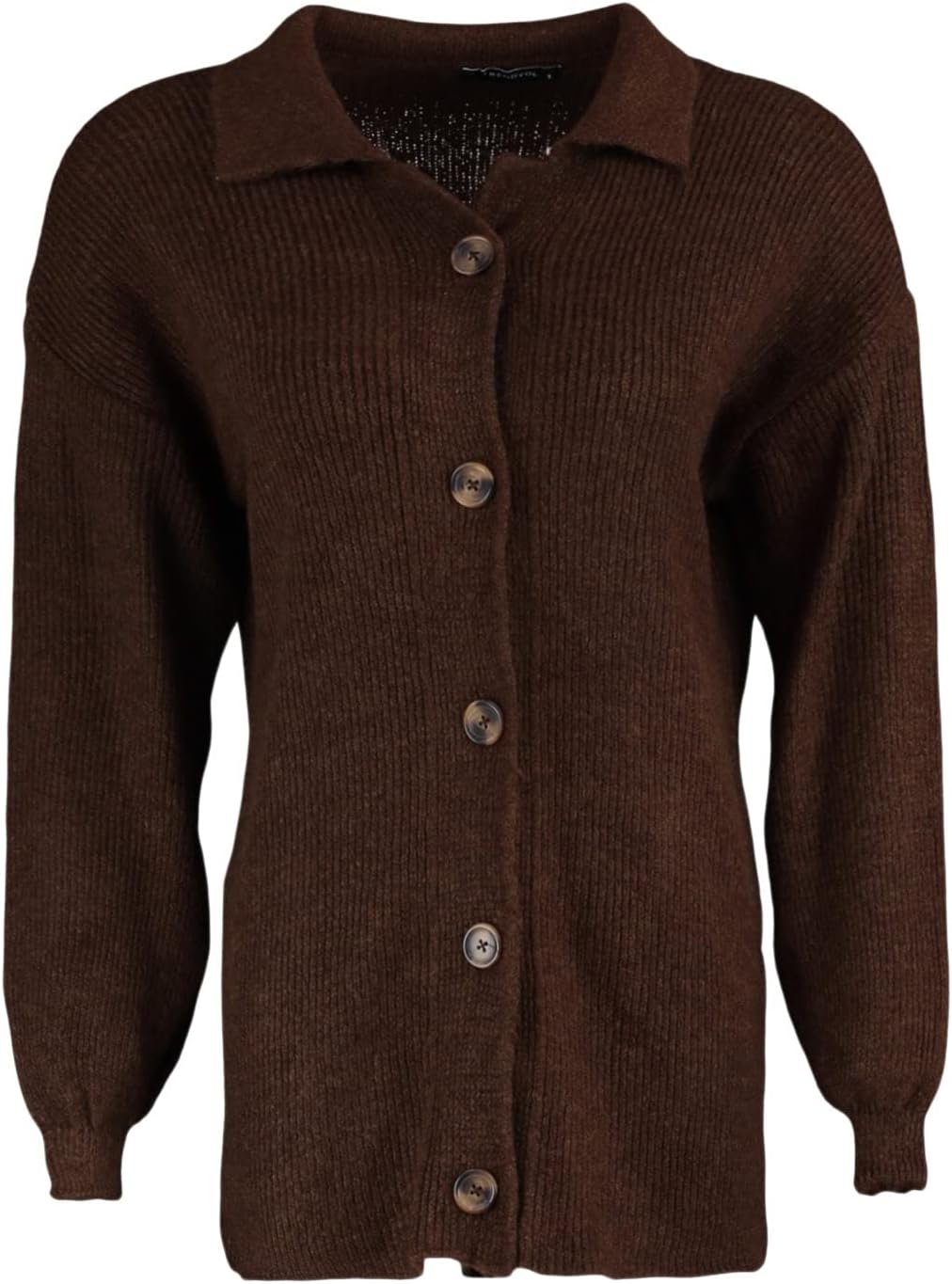 TRENDYOL Damen Hemdkragen Einfarbig Oversize Cardigan Pullover L Braun, L Braun