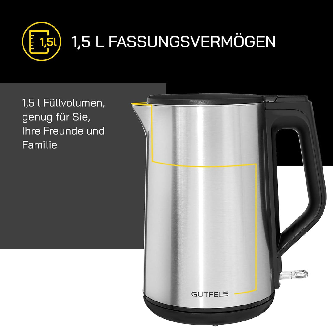 Wasserkocher WATER 3020 | 1,5 Liter | Elektrischer Wasserkocher mit Filter | 2200 W | Doppelwandiges