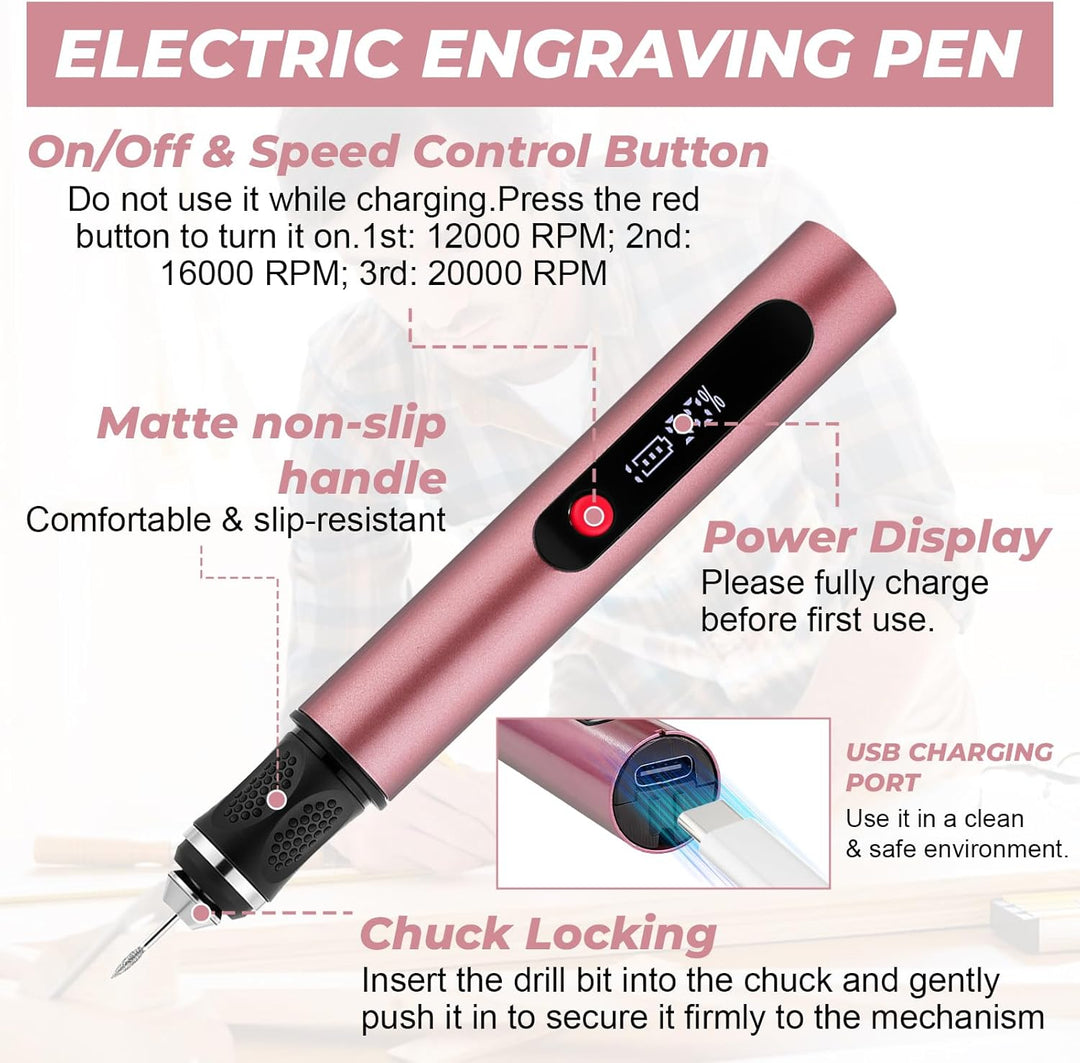Flintronic Gravierstift, Kabelloser Elektrischer Gravierstift mit 30 Bits, Mini Gravierwerkzeug 3-Ga