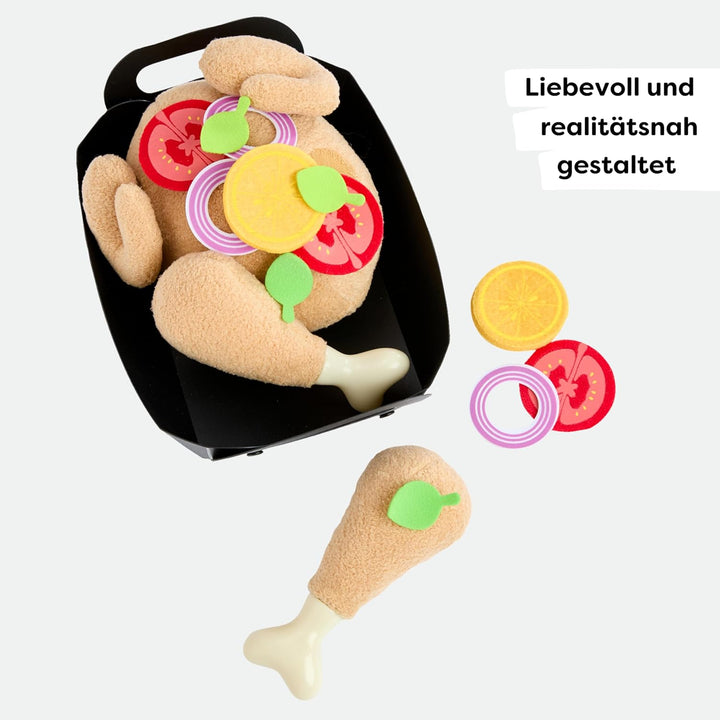 HABA Creative Play Brathähnchen – Spielzeug-Grillhähnchen aus Stoff zum Zerlegen – Zubehör für Kinde