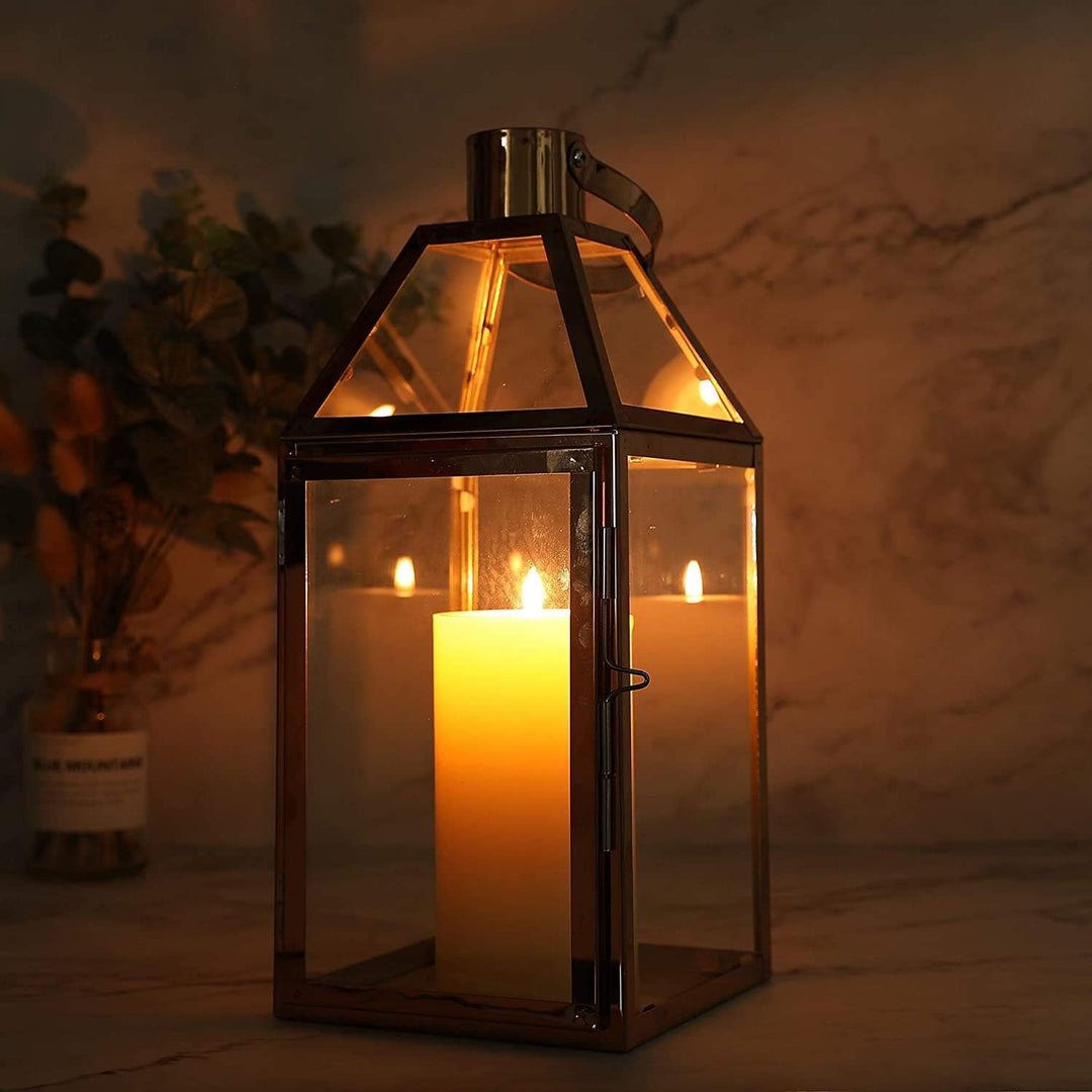JHY DESIGN 34cm Hohe Kerzen Laternen, Glas Laternen Edelstahl Windlicht Hängender Kerzenständerr mit