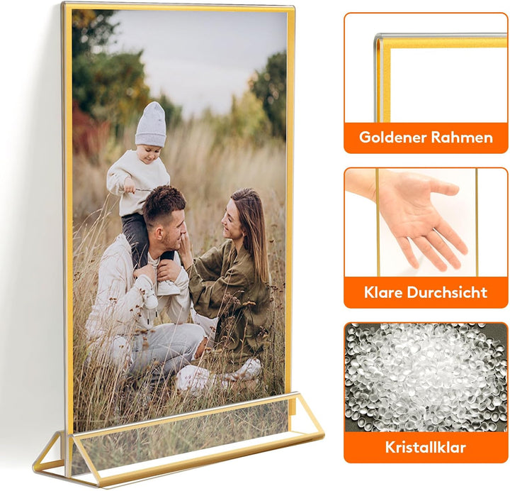 Lifewit 6 Pack A5 Acryl Schildhalter mit goldenen Rändern, klare vertikale doppelseitige Stand, Kuns
