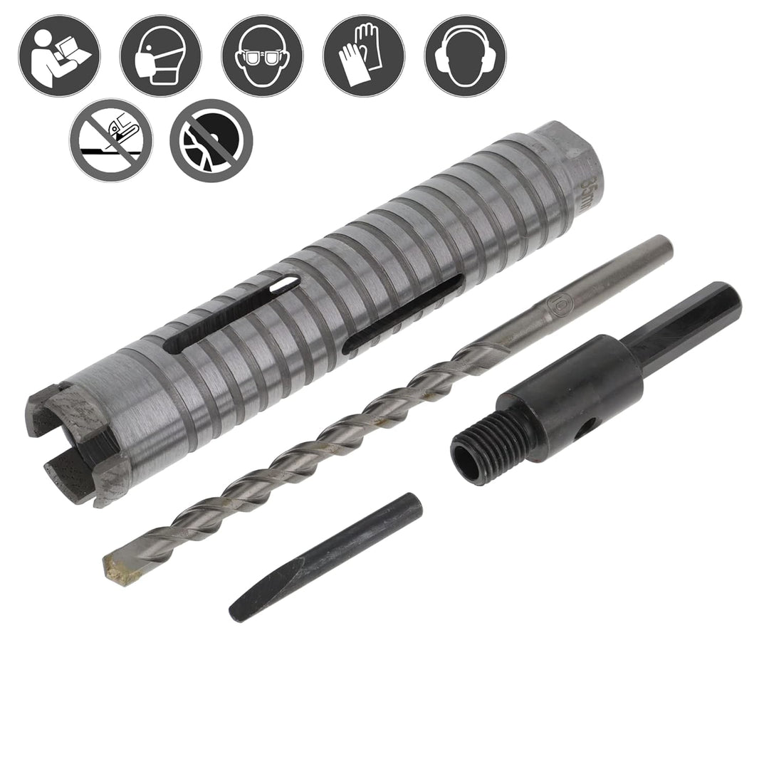 PRODIAMANT Diamant Bohrkrone ø 35mm Nutzlänge 150mm mit 6-Kant Adapter lasergeschweisst für trocken