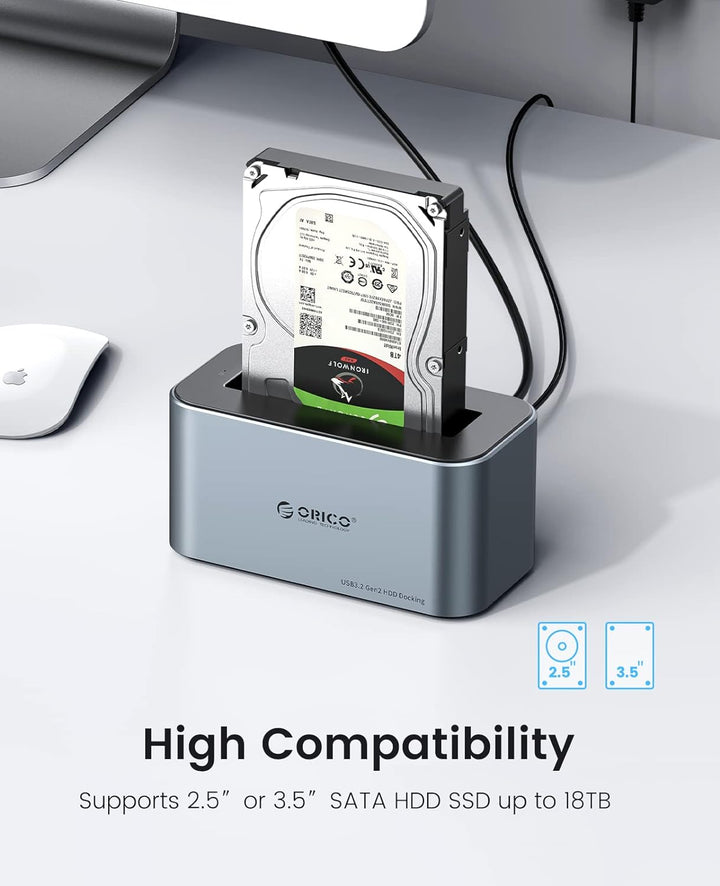 ORICO Aluminium Festplatten Dockingstation, 6Gbps USB 3.2 Gen 2 SSD/HDD Docking Station für SATA 2,5