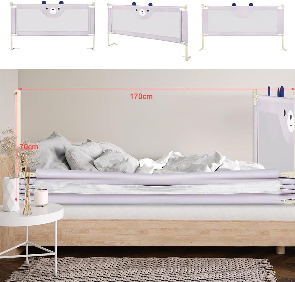 Bettgitter Rausfallschutz für Kinderbett &amp; Babybett, Höhenverstellbar und Klappbar, Ohne Bohren Mont