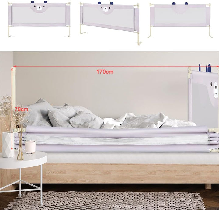 Bettgitter Rausfallschutz für Kinderbett &amp; Babybett, Höhenverstellbar und Klappbar, Ohne Bohren Mont