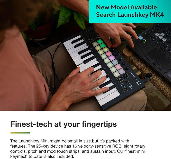 Novation Launchkey Mini [MK3] – Tragbarer USB/MIDI-Keyboard-Controller mit 25 Tasten und DAW-Integra