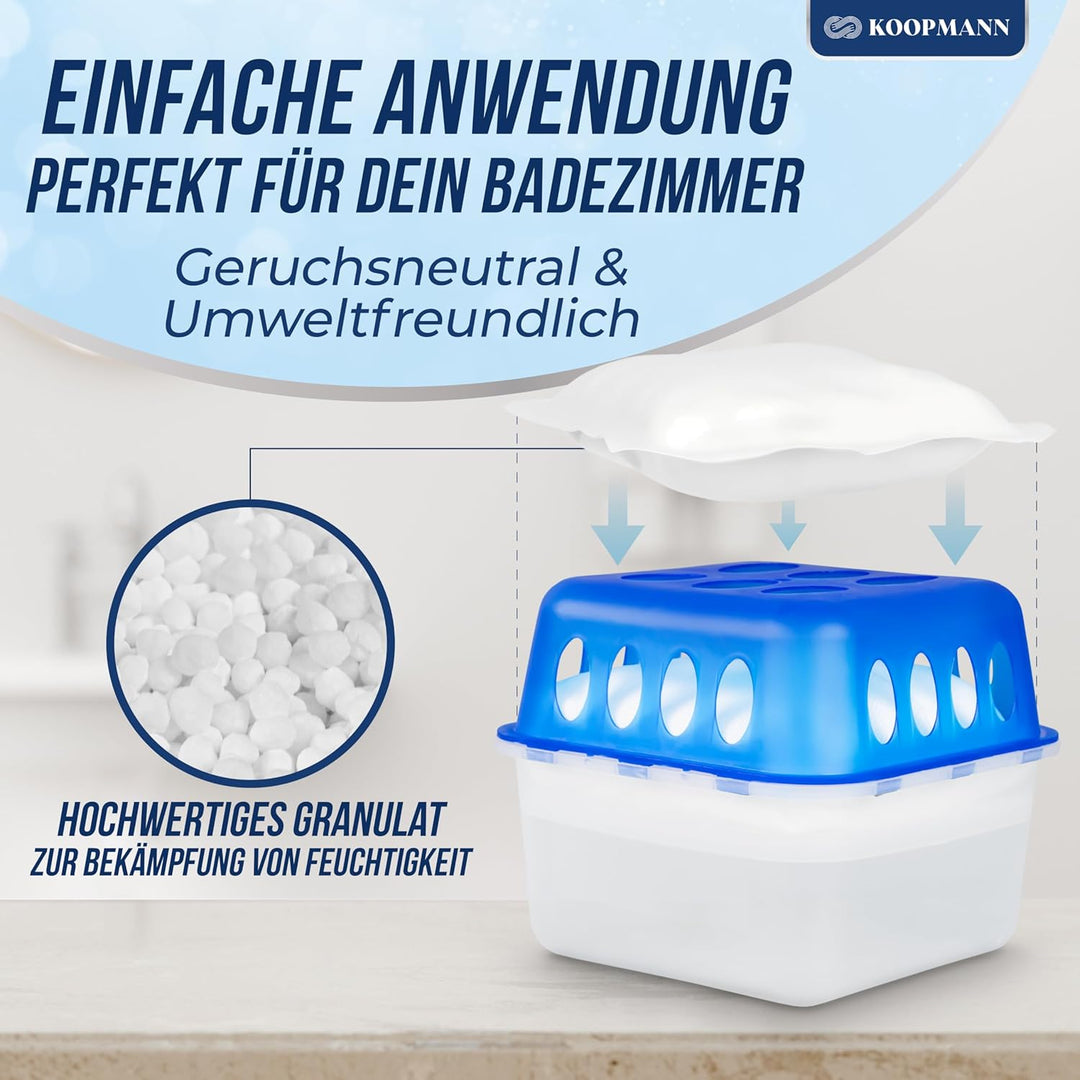 4x Luftentfeuchter ohne Strom - Raumentfeuchter mit 8 x 400g Nachfüll-Beutel Granulat für Küche, Bad