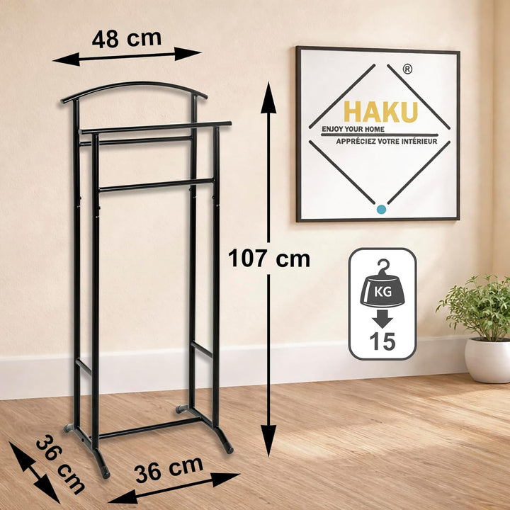 HAKU Möbel Metall Herrendiener schwarz Stahlrohr stummer Diener schwarz - Masse: B 48 x H 107 x T 36