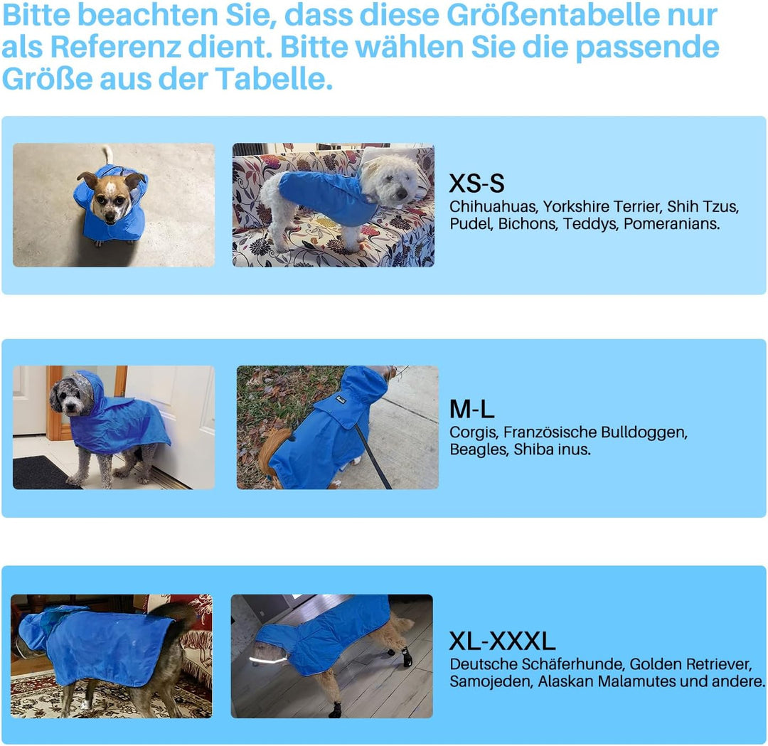 Wasserdichter Hunderegenmantel, Regenmantel für Grosse Hunde mit Kapuze und weichem Futter, Verstell