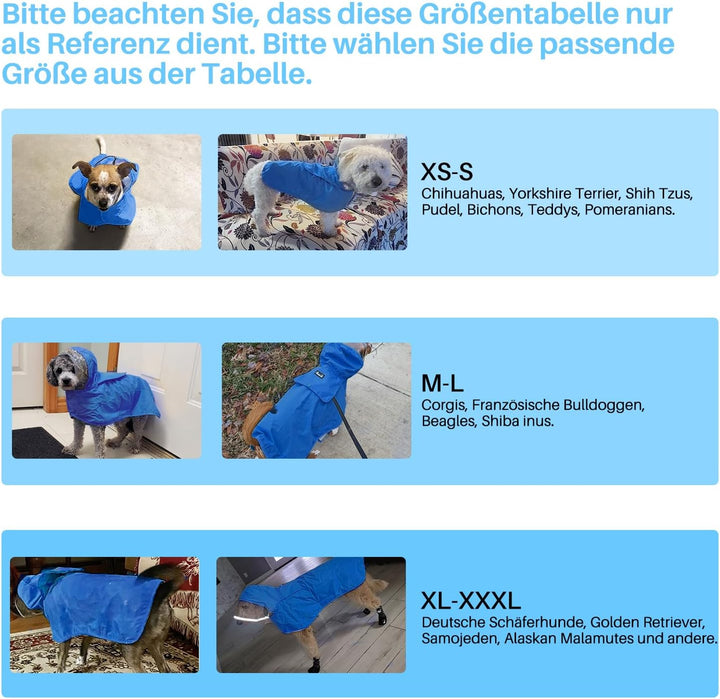 Wasserdichter Hunderegenmantel, Regenmantel für Grosse Hunde mit Kapuze und weichem Futter, Verstell