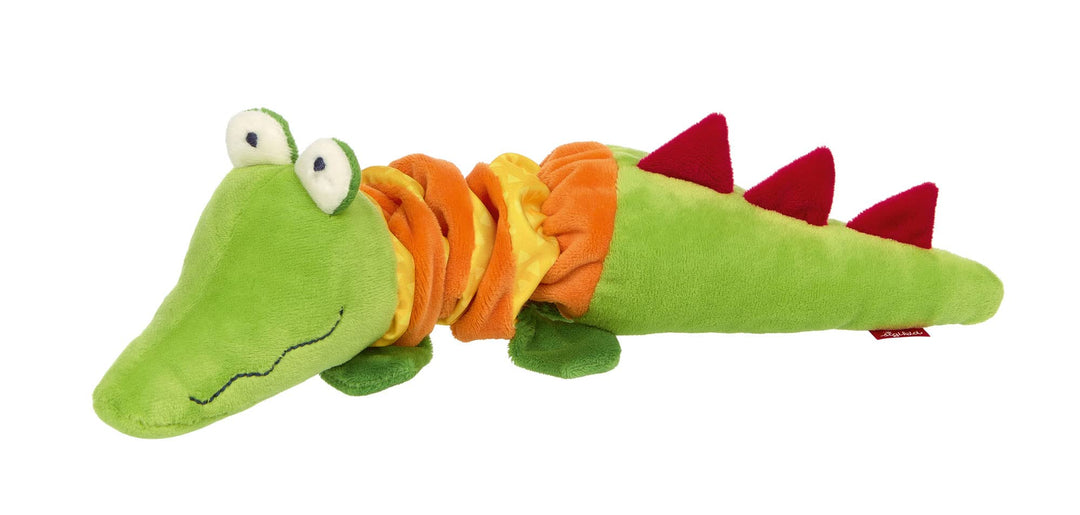 SIGIKID 42956 Rattel Krokodil, PlayQ Lernspielzeug, Plüschtier mit Vibrations-Rassel: spielen, erken