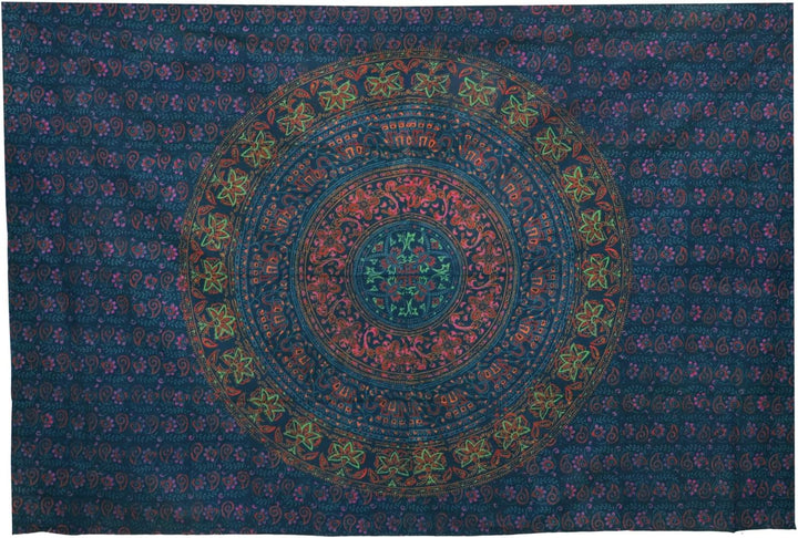 GURU SHOP Indisches Mandala Tuch, Wandtuch, Tagesdecke Mandala Druck 220x150 cm - Blau/rot, Blau/Rot