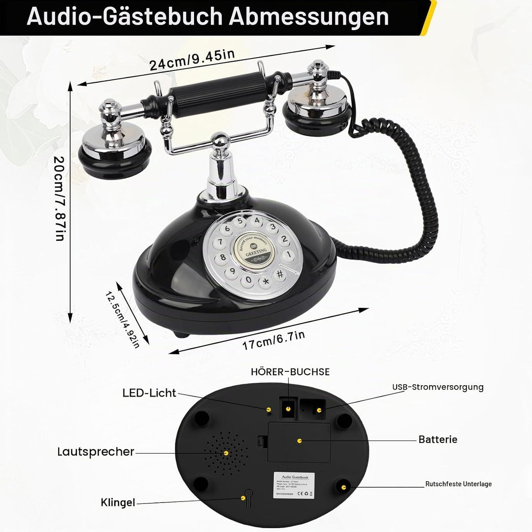 Audio Gästebuch Hochzeit Telefon mit Flugetui, Record Customized Audio Nachricht mit Gästebuch Retro