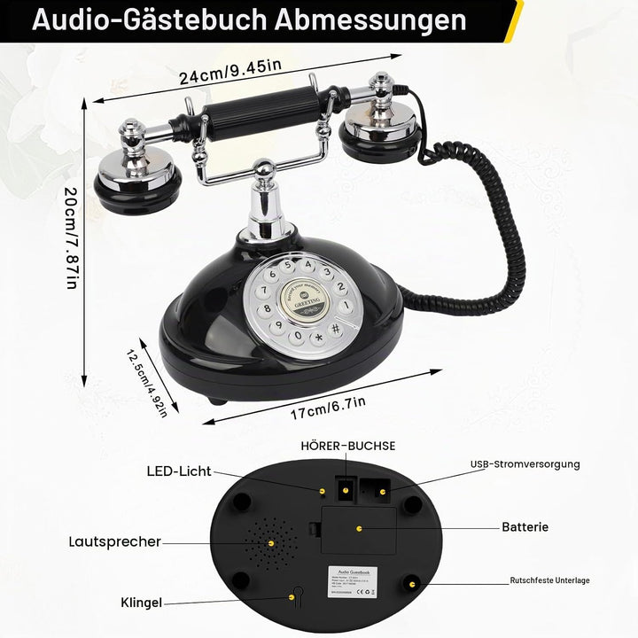 Audio Gästebuch Hochzeit Telefon mit Flugetui, Record Customized Audio Nachricht mit Gästebuch Retro
