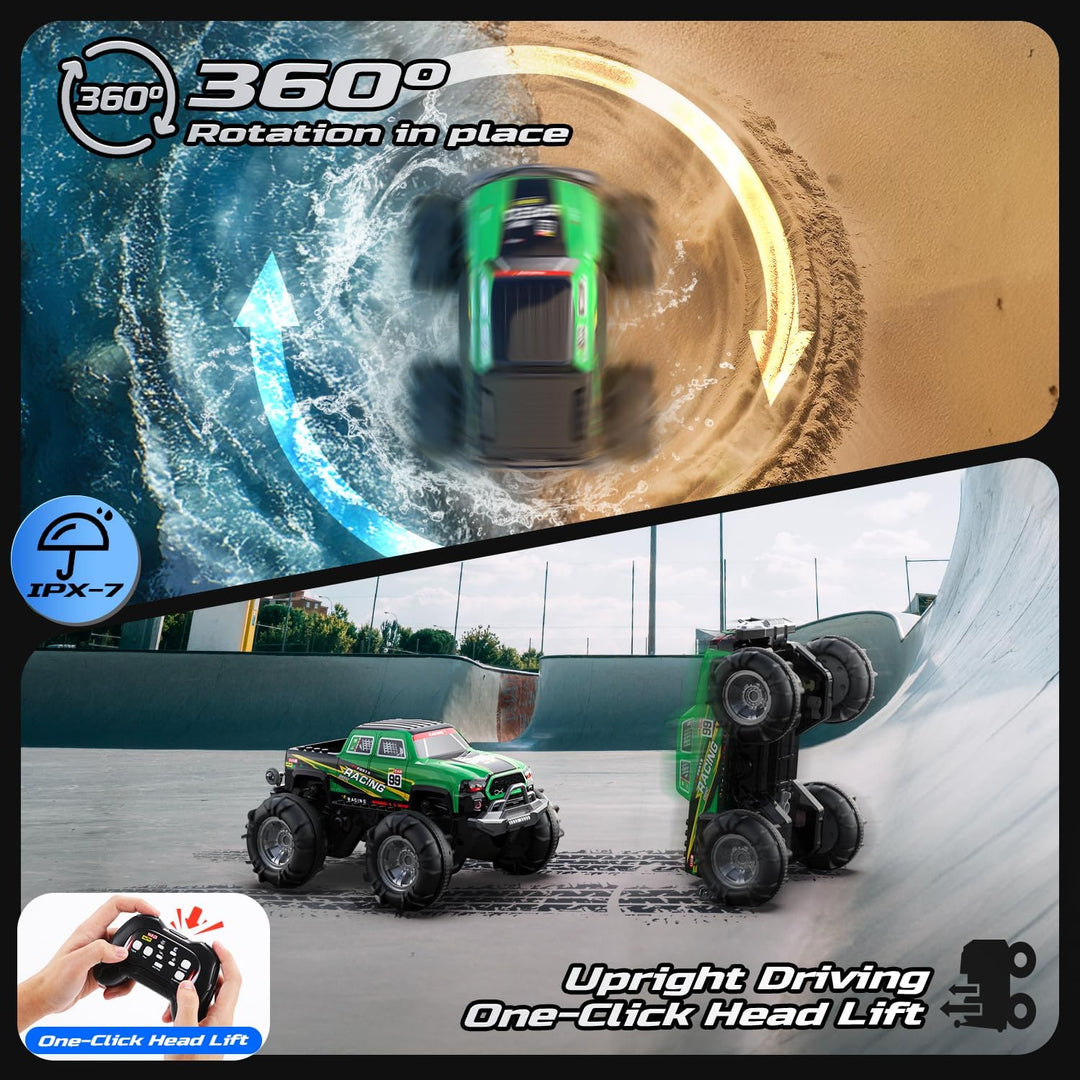 DEERC Amphibischer RC-Monstertruck/Boot, IPX7 wasserdichtes ferngesteuertes Auto mit Gestensteuerung