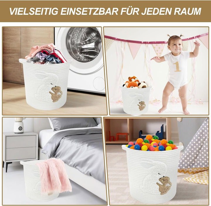Aufbewahrungskorb Kinder aus Baumwolle - Personalisierter Spielzeugkorb mit Griff, 30x30cm Handgemac
