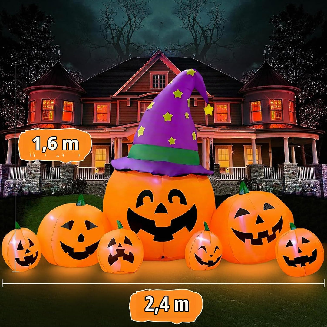 Kalolary Halloween Aufblasbarer Kürbis, 7.9FT Dekoration Set mit eingebauten LEDs, Orange 7.9ft Kürb
