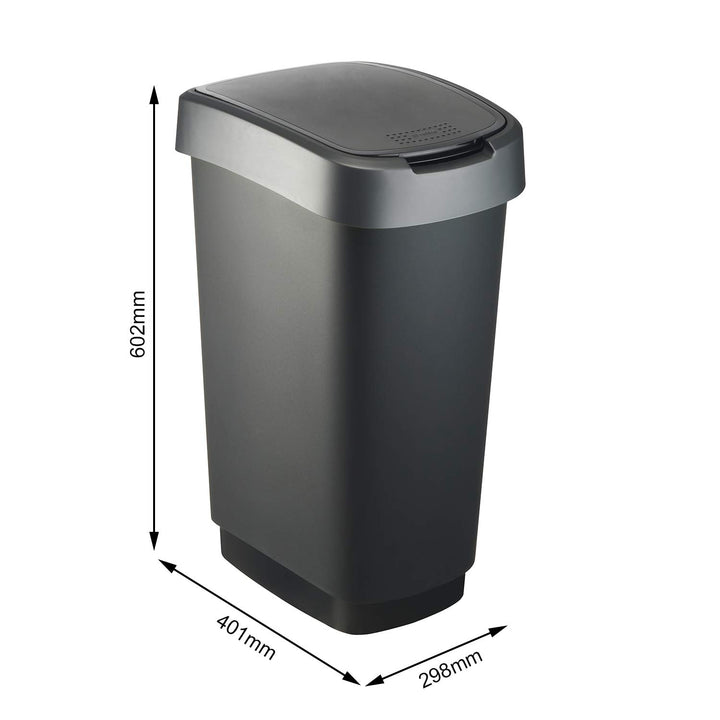 Rotho Twist Mülleimer 50l mit Deckel, als Schwing oder Klappdeckel nutzbar, Kunststoff (PP) BPA-frei