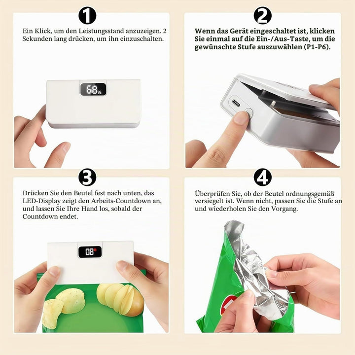 USB-C Rechargeable Mini Bag Sealer, Mini Folienschweissgerät 2 in 1, USB aufladbar Tütenverschweisse