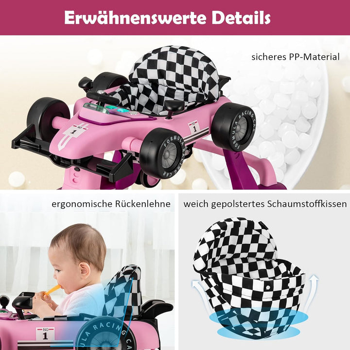 GOPLUS 4 in 1 Baby Lauflernhilfe, Lauflernwagen höhenverstellbar mit Licht &amp; Musik, Baby Walker Auto