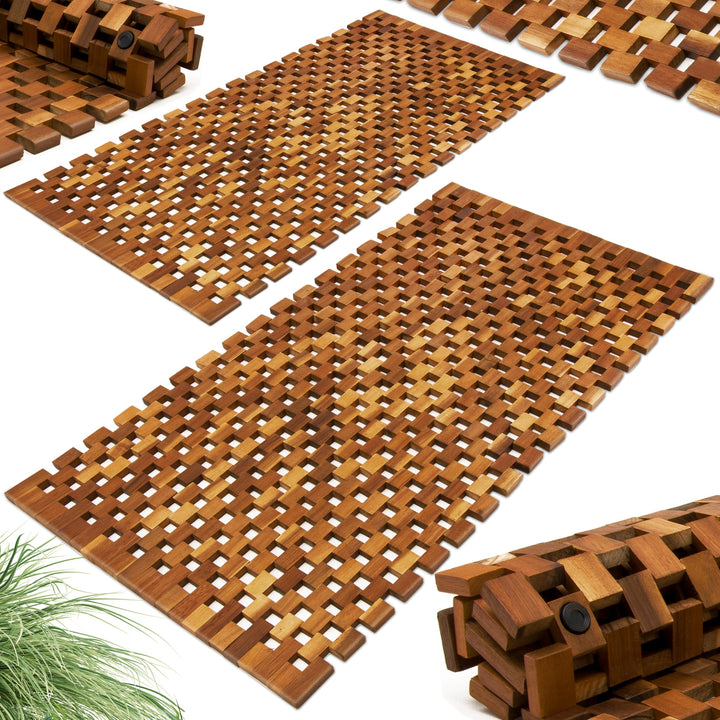 Deuba 2X Badvorleger Badematte Badvorleger Holz 80 x 50 cm FSC-zertifiziertes Akazienholz Rutschhemm