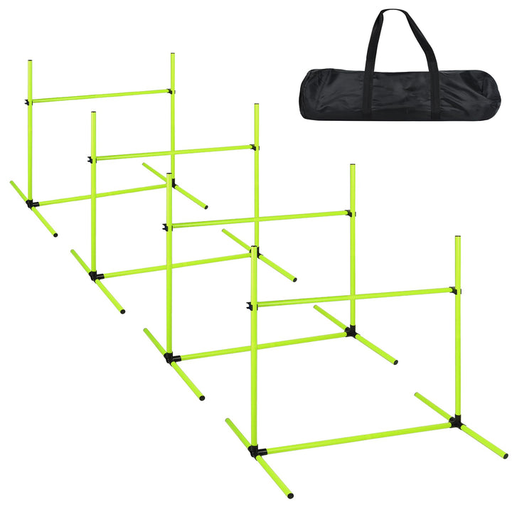 Agility Set Hunde Ausrüstungs 4 x Hürden Höhenverstellbar, Agility Hürdenset Slalomstangen mit Trage