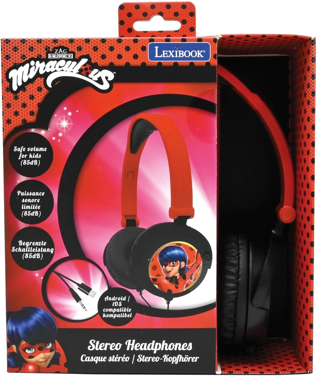 Lexibook, Miraculous Ladybug Cat Noir, Stereo-Kopfhörer, kindersichere Lautstärke, klappbar und vers