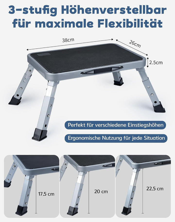 Trittstufe Wohnwagen Tritthocker Klappbar 3-stufig höhenverstellbar 150kg