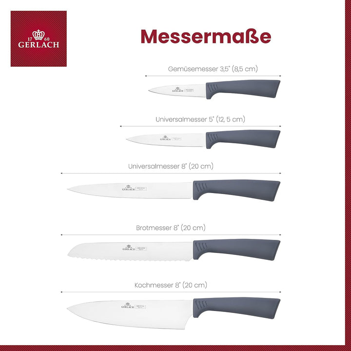 Gerlach Smart Grey Messerblock Messerset Küchenmesserset 5 Messer aus Edelstahl Küchenmesser im Bloc