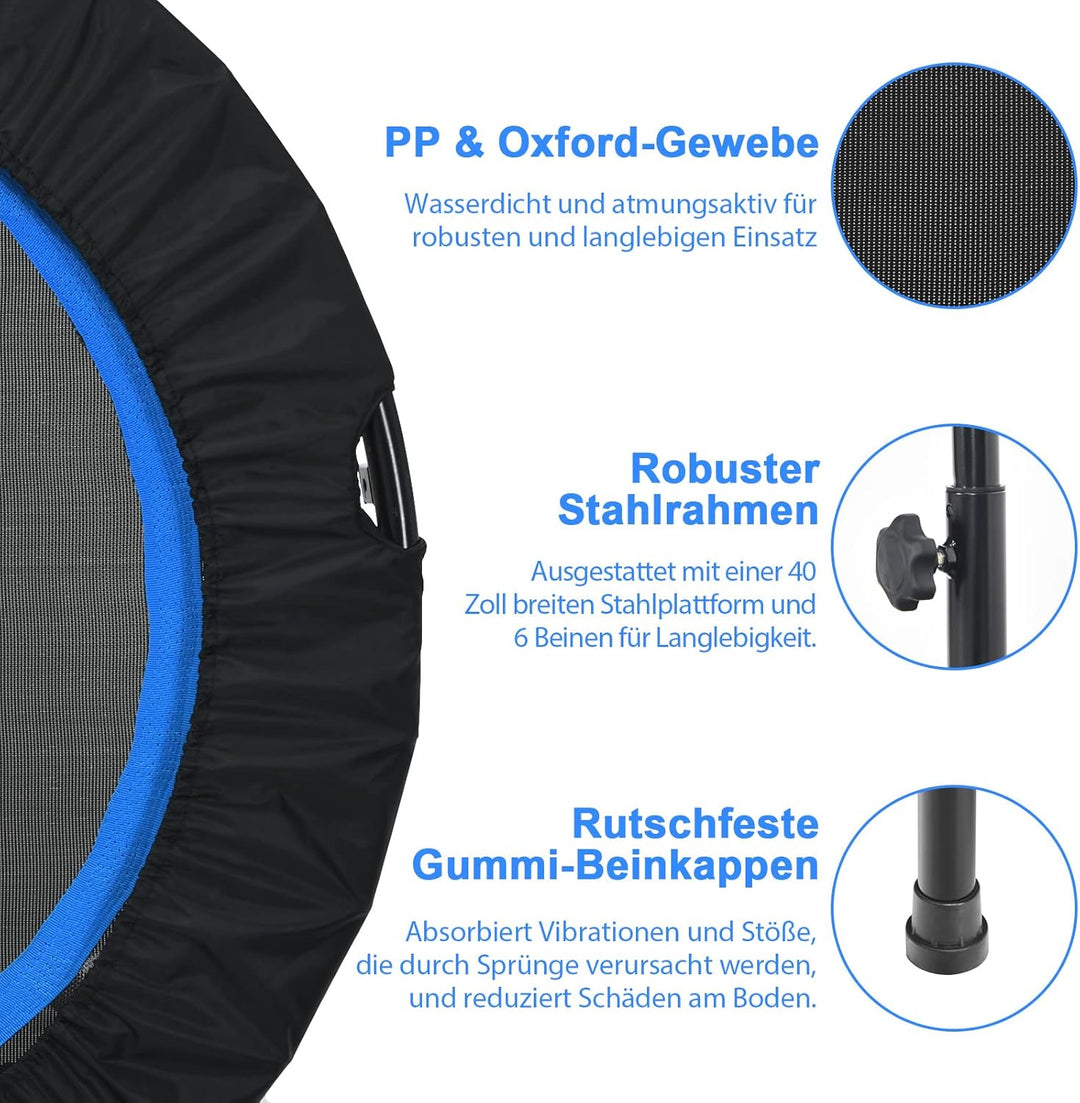 GOPLUS Fitnesstrampolin Indoor, φ101cm Mini Trampolin mit verstellbarem Griff, Bodentrampolin klappb