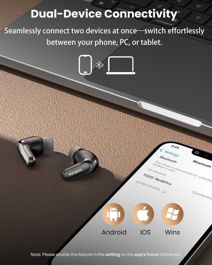 TOZO NC20 Pro Bluetooth Kopfhörer mit Geräuschunterdrückung,Active Noise Cancelling Kopfhörer mit Sm