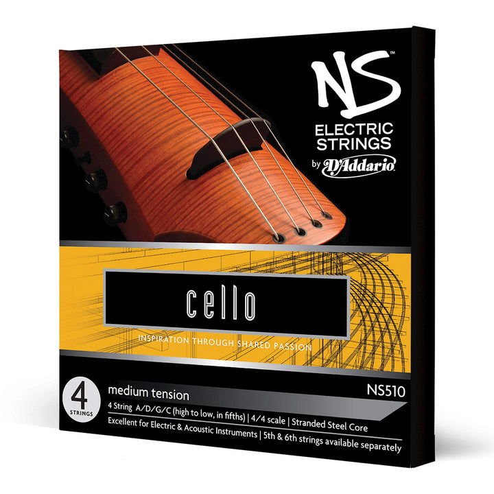 D'Addario NS510 Elektrik-Cello Saitensatz mehrfach verdrillter Stahlkern Medium Cello Set, Cello Set