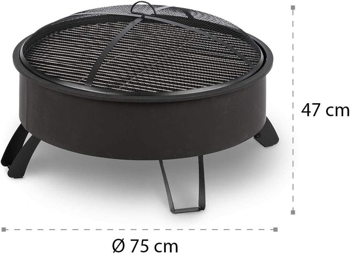 Blumfeldt 2-in-1 Feuerschale - Ø 75 cm Grill, Abnehmbarer Funkenschutz, Ø 68 cm Grillrost, FireView