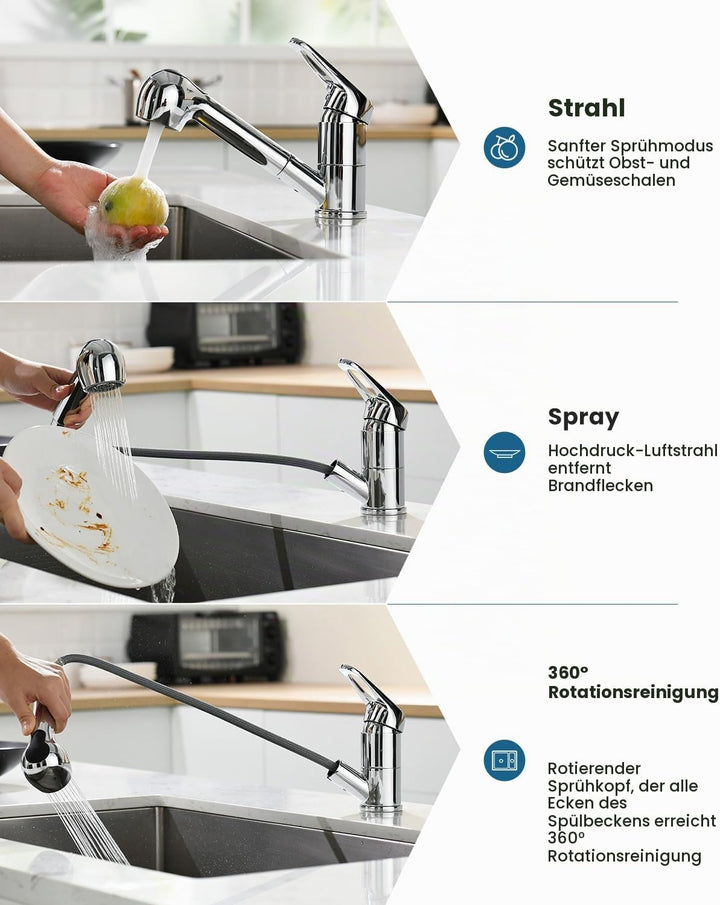APPASO Wasserhahn Küche, Hochdruck Küchenarmatur Ausziehbar, Mischbatterie für Küche 360° Drehbar, S