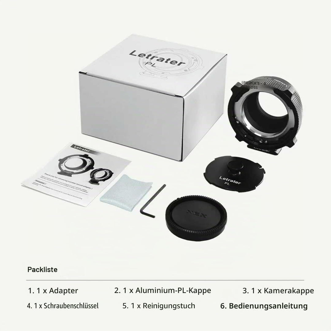 Letrater PL Objektivhalterungsadapter, PL auf Sony E/NEX Mount Kameras A7S3/FS7/5/FX9/A7R4/R3/a Seri